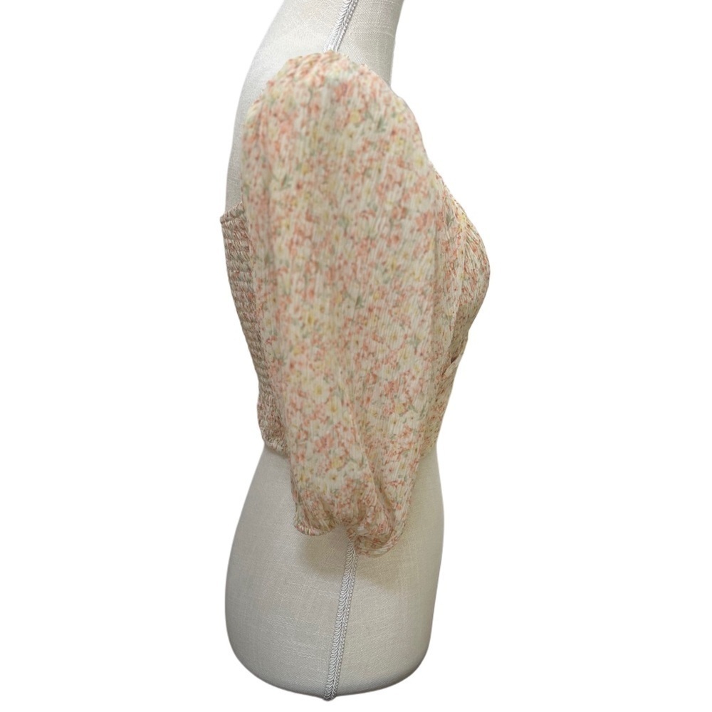 Lush Crossover Floral Cottagecore Feminine Crop Top Puff Sleeve - Picture 6 of 6